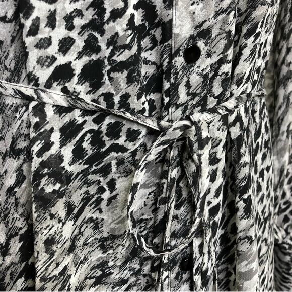 WHBM gray and black leopard animal print sheer button front midi dress size 8 - Picture 6 of 15